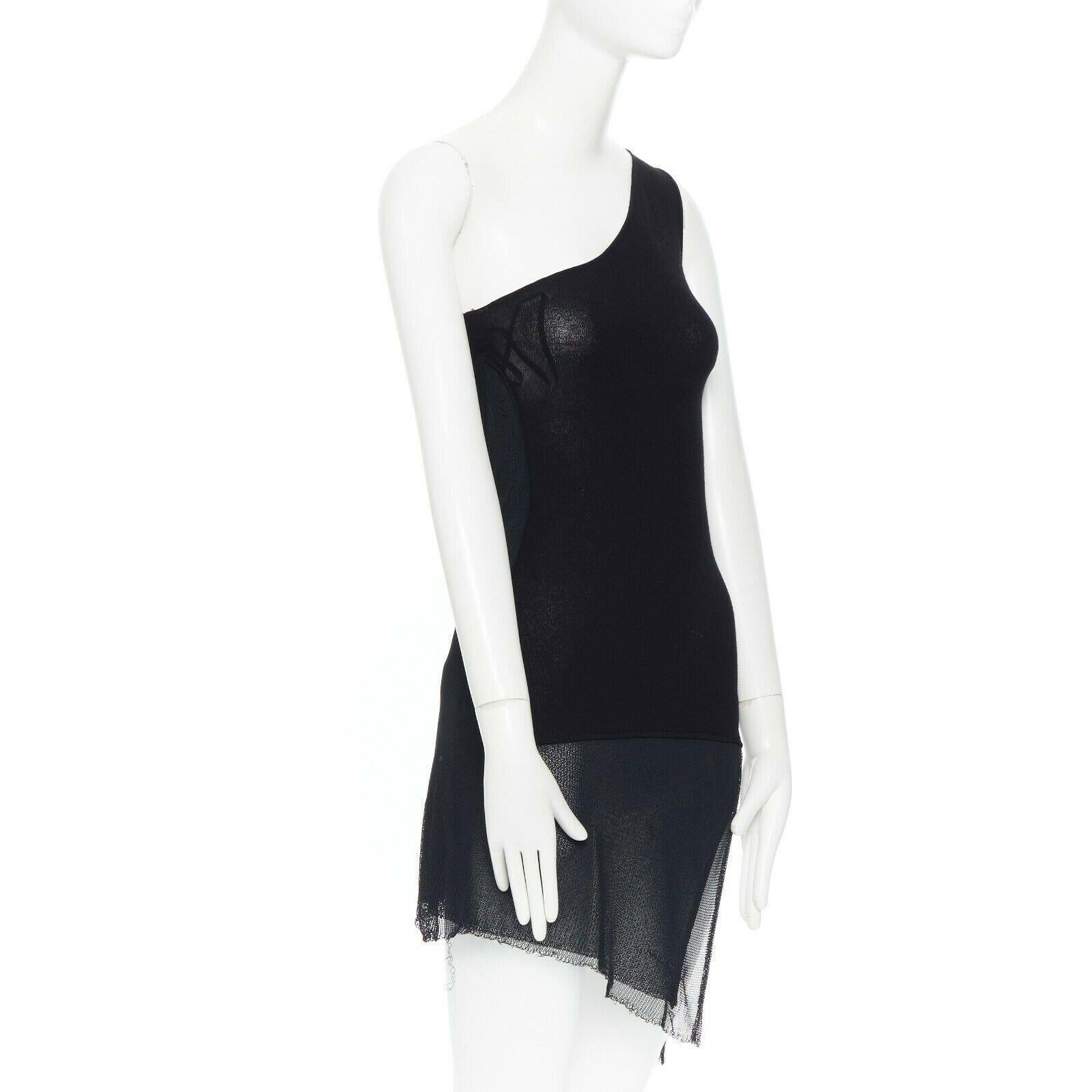 DONNA KARAN signature black knit body-conscious panel one-shoulder dress P In Good Condition In Hong Kong, NT