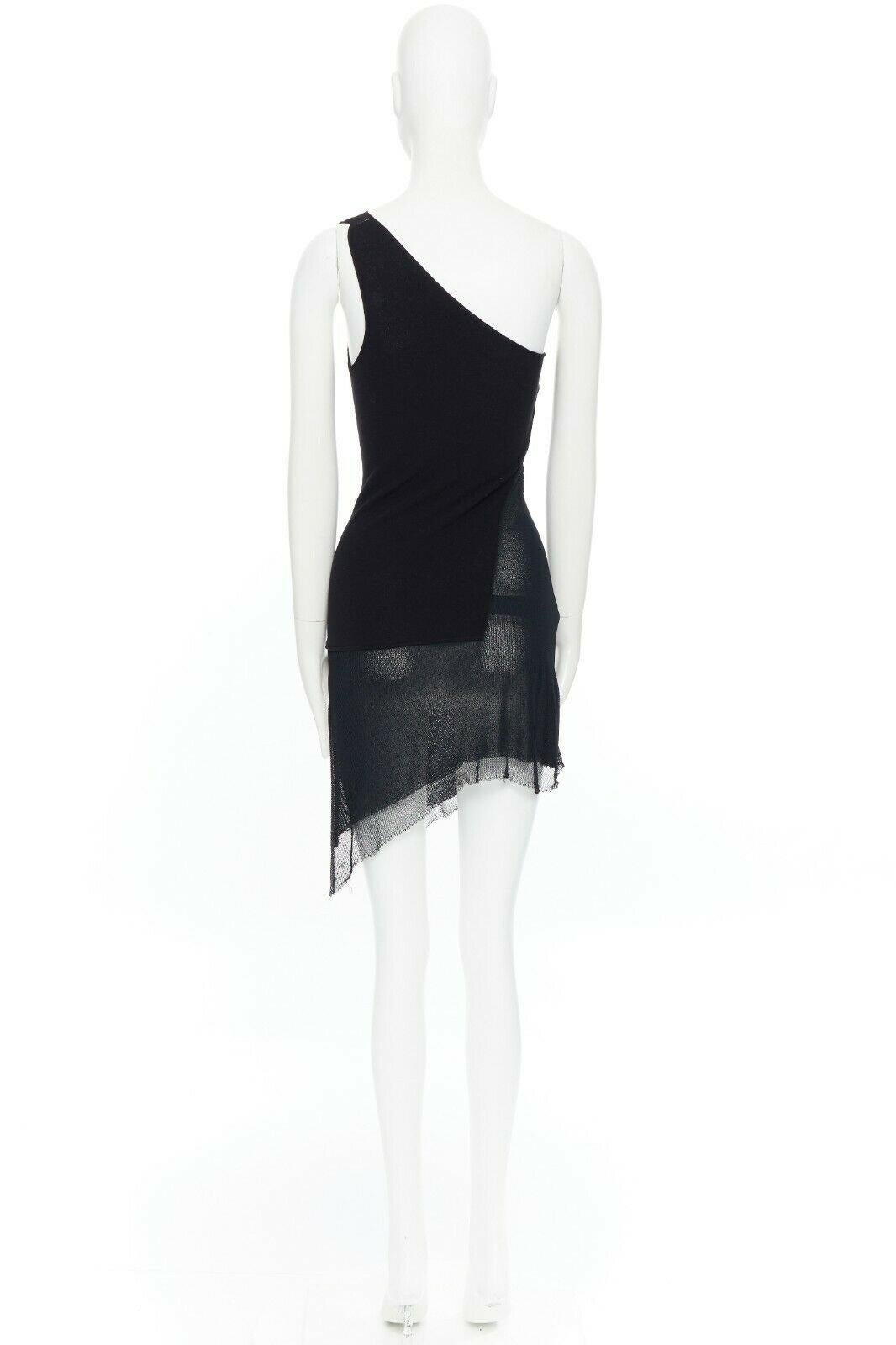 DONNA KARAN signature black knit body-conscious panel one-shoulder dress P 1