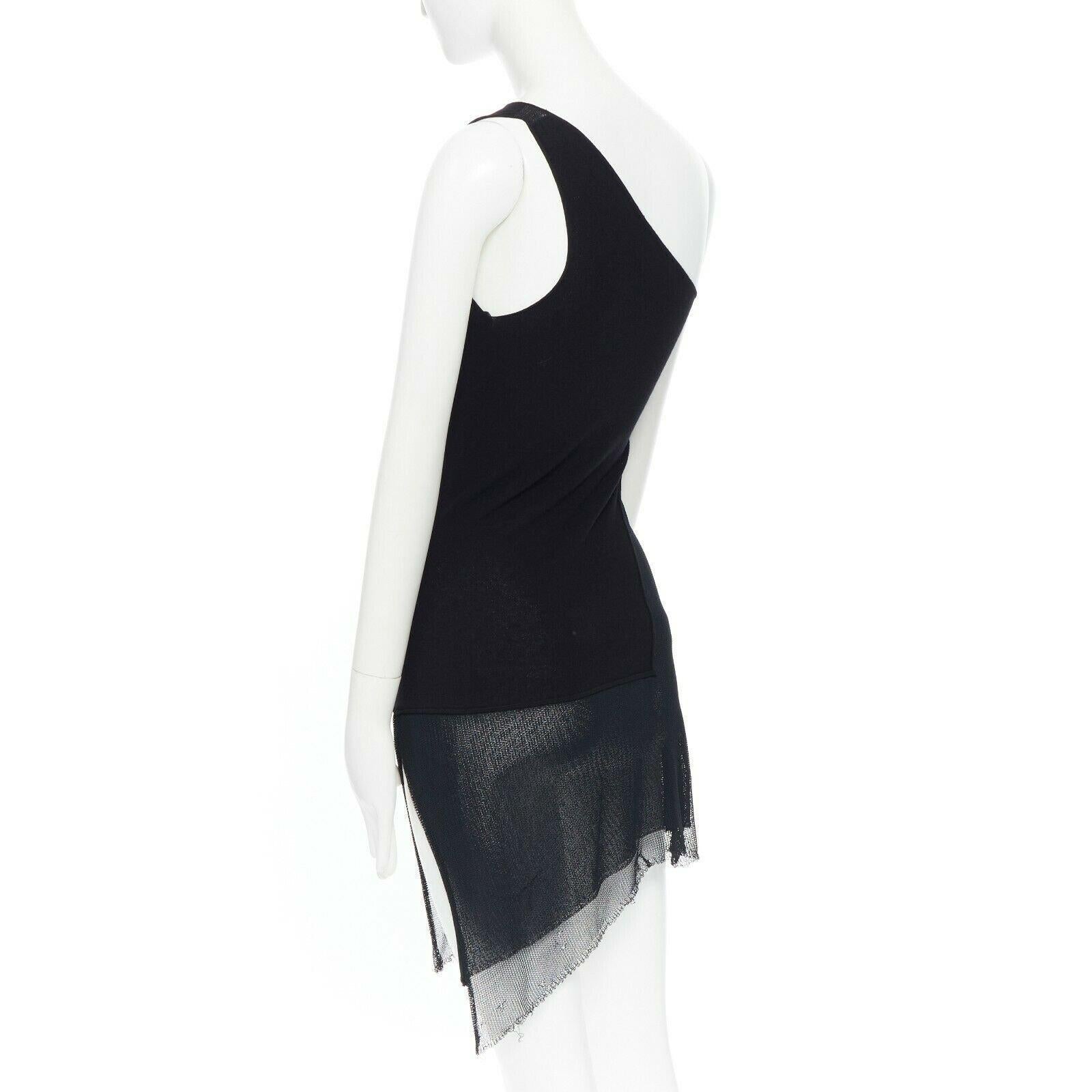 DONNA KARAN signature black knit body-conscious panel one-shoulder dress P 3