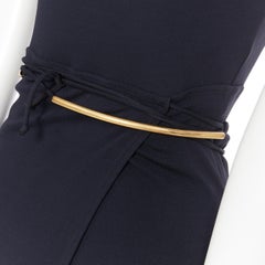 DONNA KARAN SIGNATURE black  spaghetti strap dipped back belted maxi dress US2