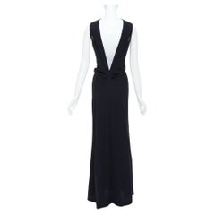 DONNA KARAN Signature black viscose blend dipped back column maxi dress XS