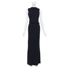 DONNA KARAN Signature black viscose blend dipped back column maxi dress XS