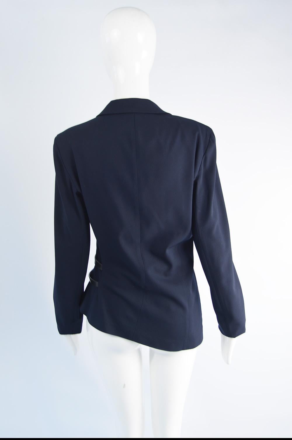 Donna Karan Signature Navy Blue Wool Tailored Jacket with Wraparound Belt  In Excellent Condition In Doncaster, South Yorkshire