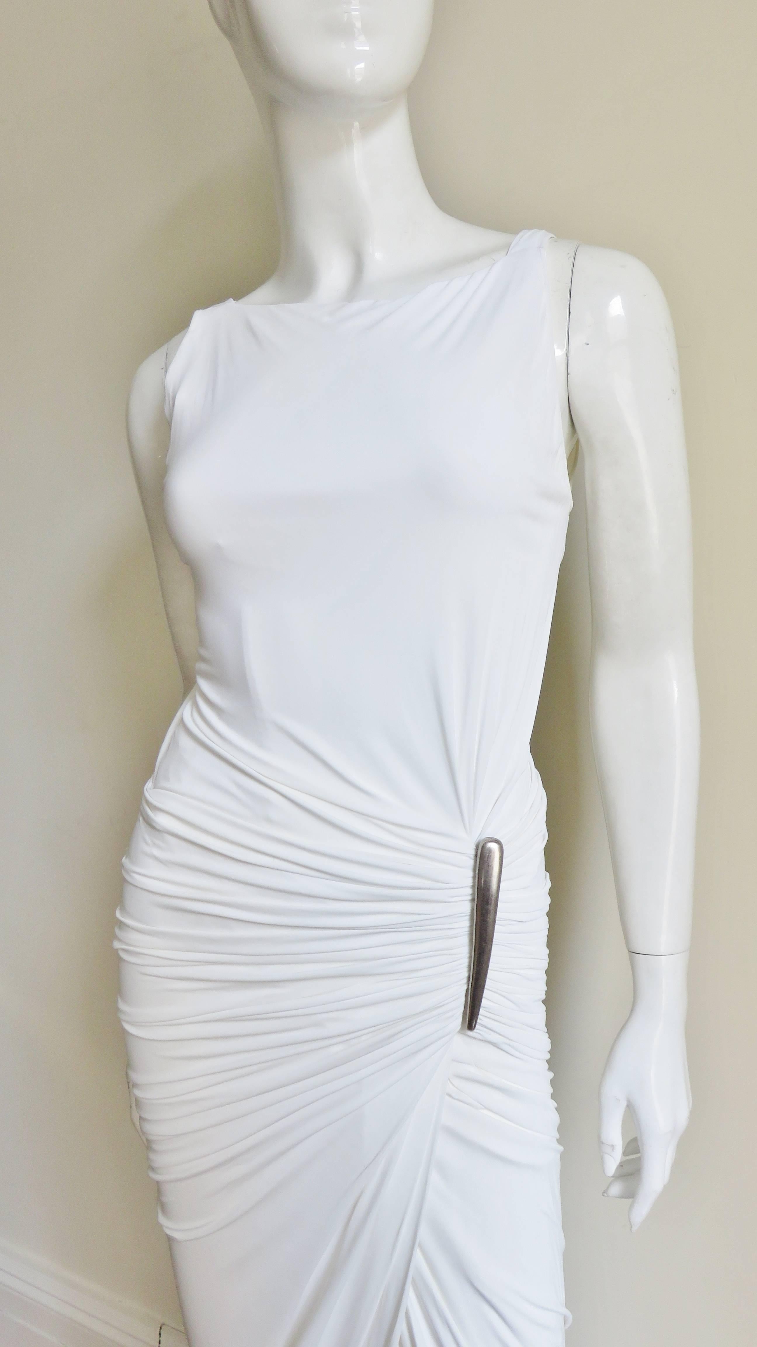 Donna Karan Silk Jersey Ruched Gown With Hardware In Good Condition In Water Mill, NY