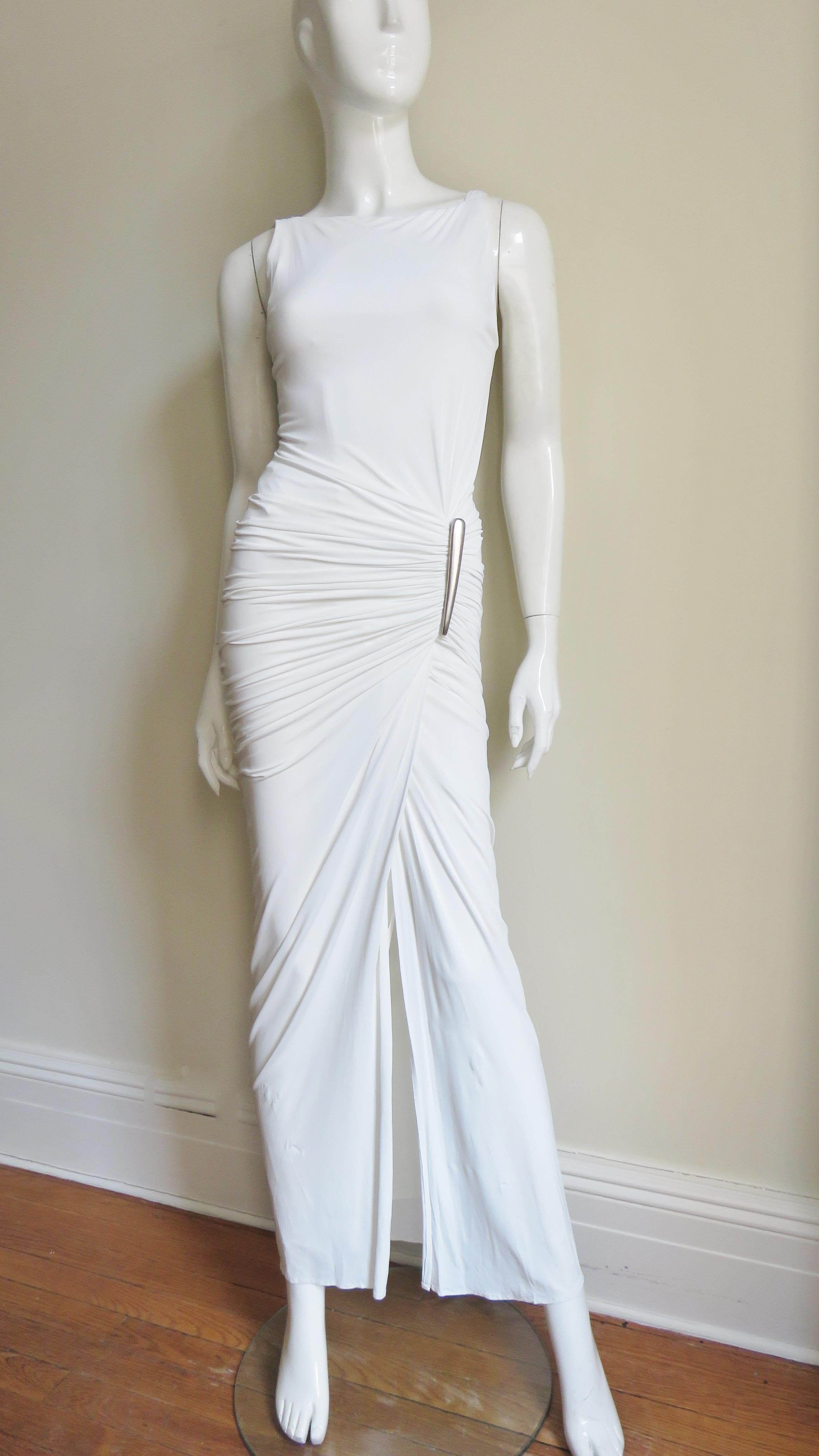 Donna Karan Silk Jersey Ruched Gown With Hardware 4