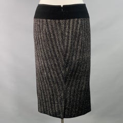 DONNA KARAN Size 10 Black Silver Wool Blend Pencil Midi Skirt