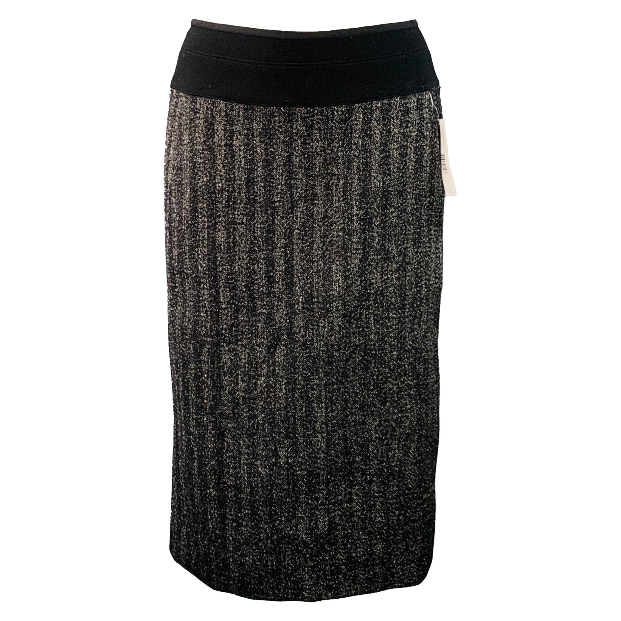 Donna Karan taglia 10 Gonna midi a matita in misto lana nera e argento in vendita