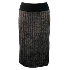 Donna Karan taglia 10 Gonna midi a matita in misto lana nera e argento