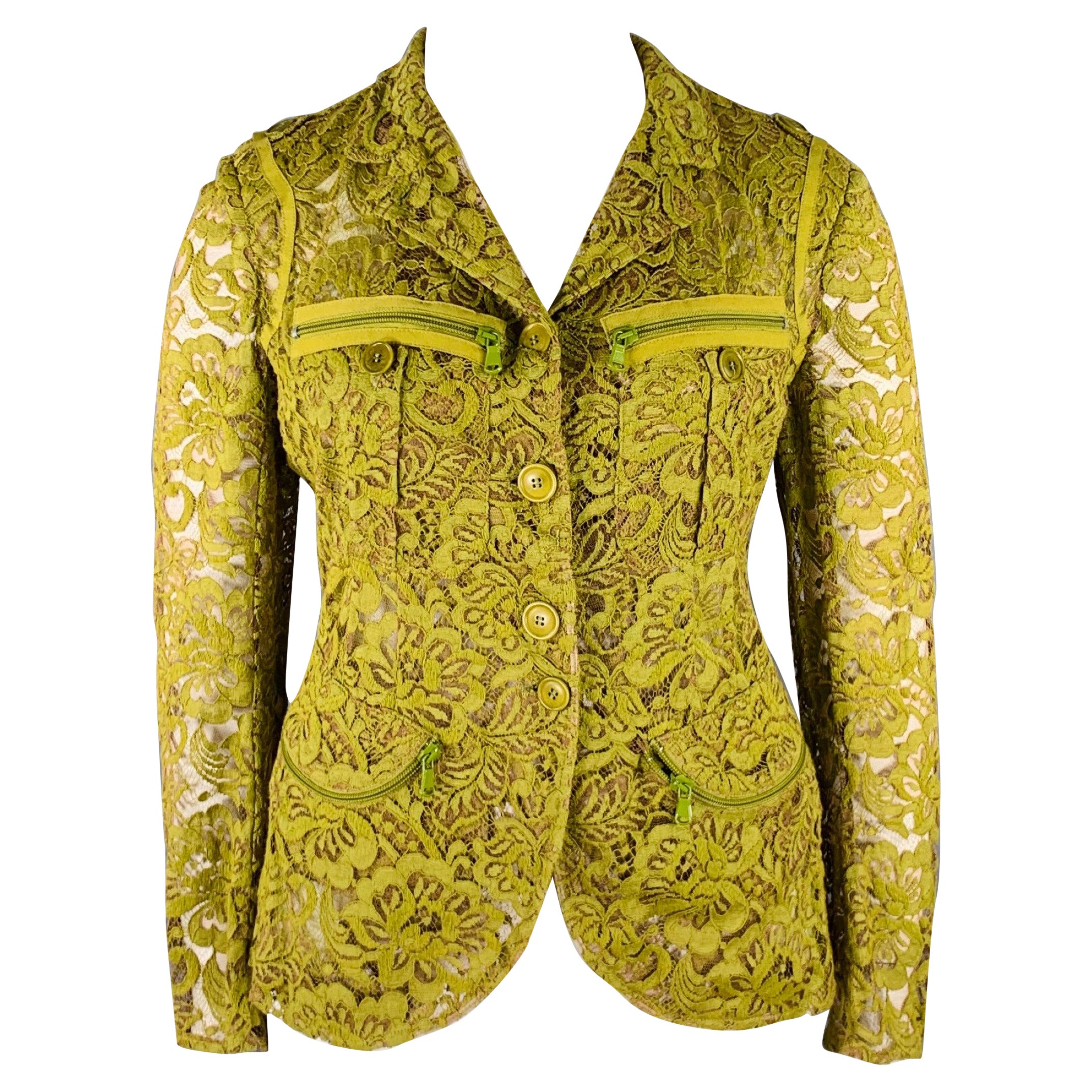 DONNA KARAN Size 10 Green Brown Cotton Blend Jacket