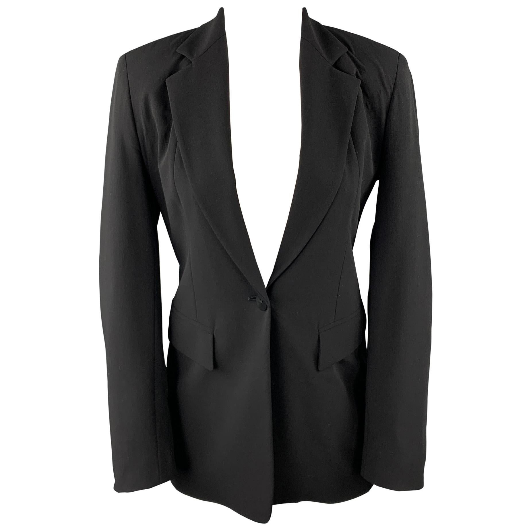 DONNA KARAN Size 2 Black Gabardine Wool Blend Jacket Blazer