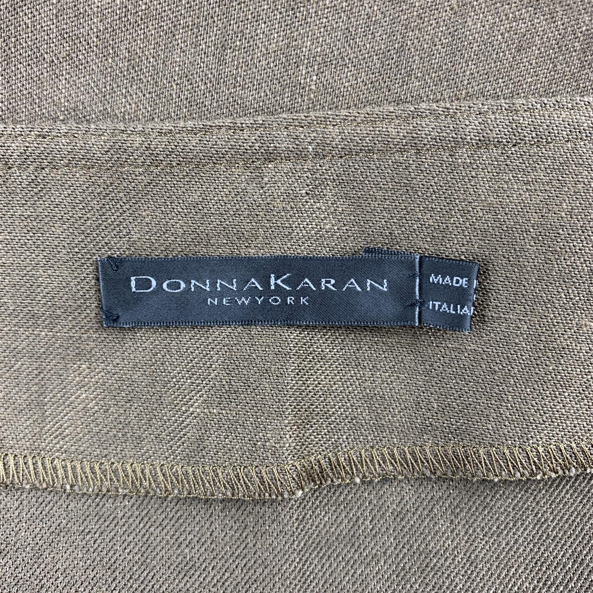 DONNA KARAN Size 4 Olive Twill Wool / Linen Draped Skirt In Good Condition In San Francisco, CA