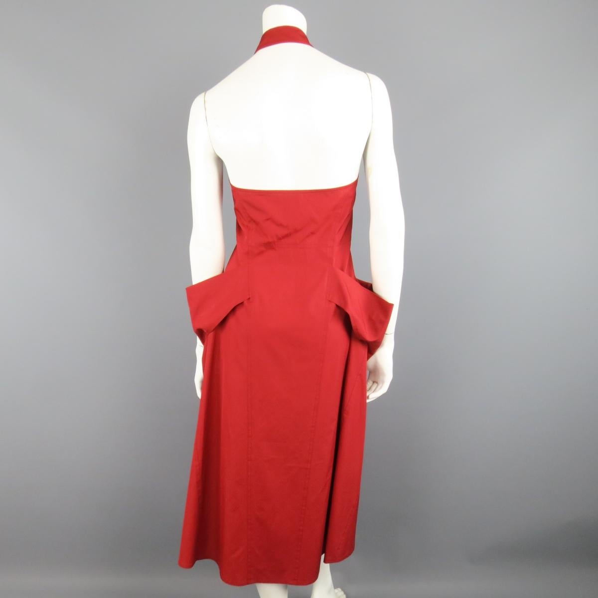 DONNA KARAN Size 4 Red Cotton Halter Top A Lline Shirt Dress In Good Condition In San Francisco, CA