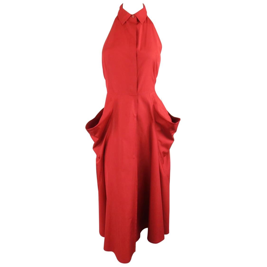 DONNA KARAN Size 4 Red Cotton Halter 