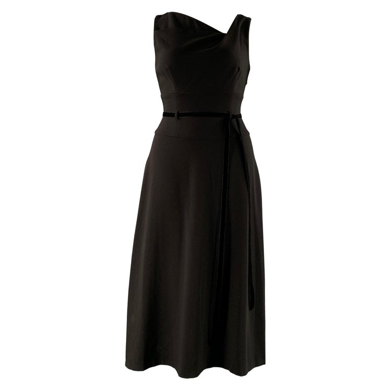DONNA KARAN Size 6 Black Polyester Blend Sheath Mid-Calf Dress For Sale at 1stDibs
