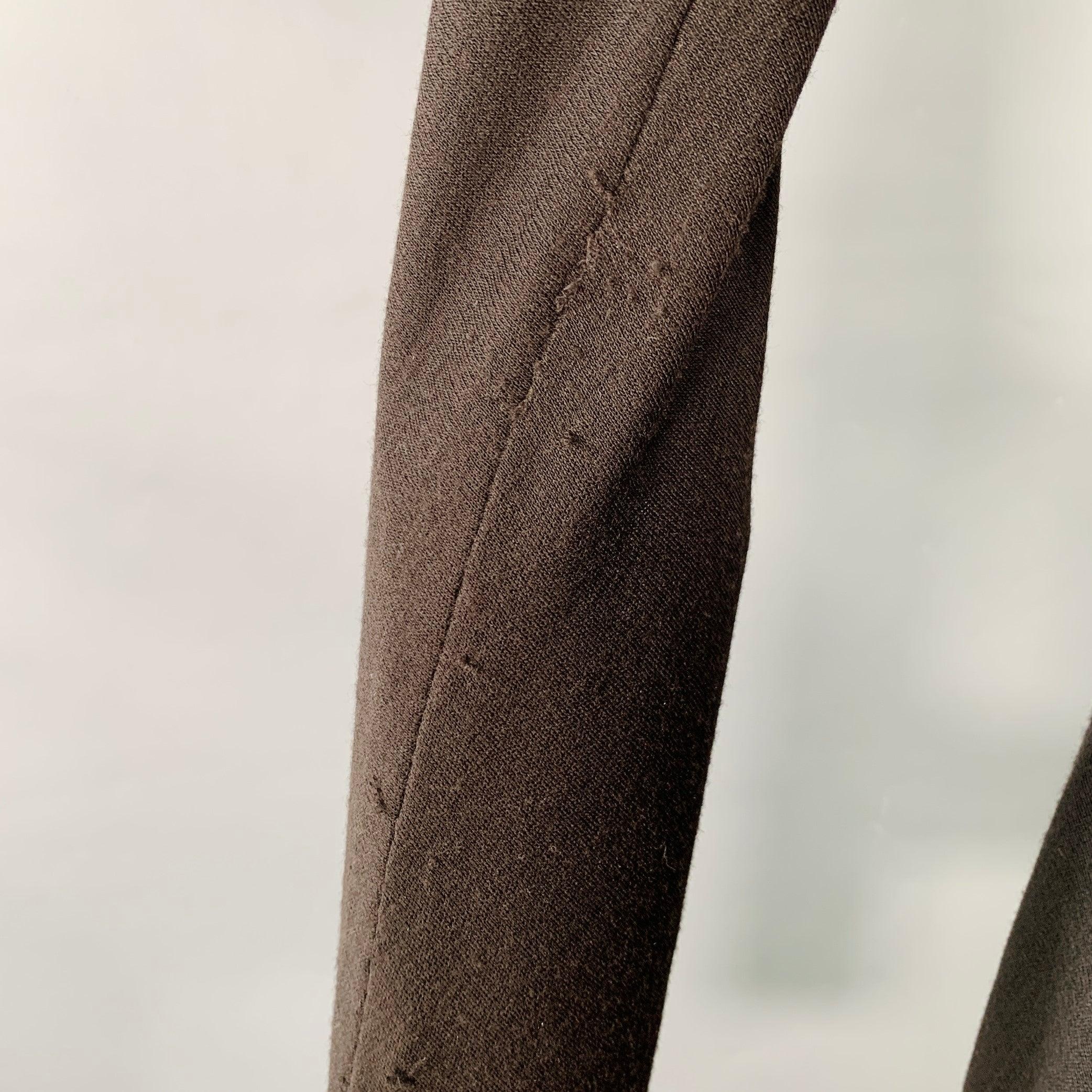 Women's DONNA KARAN Size 6 Brown Wool Jersey Belted Long Sleeve Asymmetrical Dress For Sale