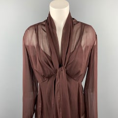 DONNA KARAN Size 6 Burgundy Silk Tie Up Camisole Blouse