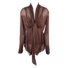 DONNA KARAN - Chemisier caraco en soie bourgogne avec nœud papillon, taille 6