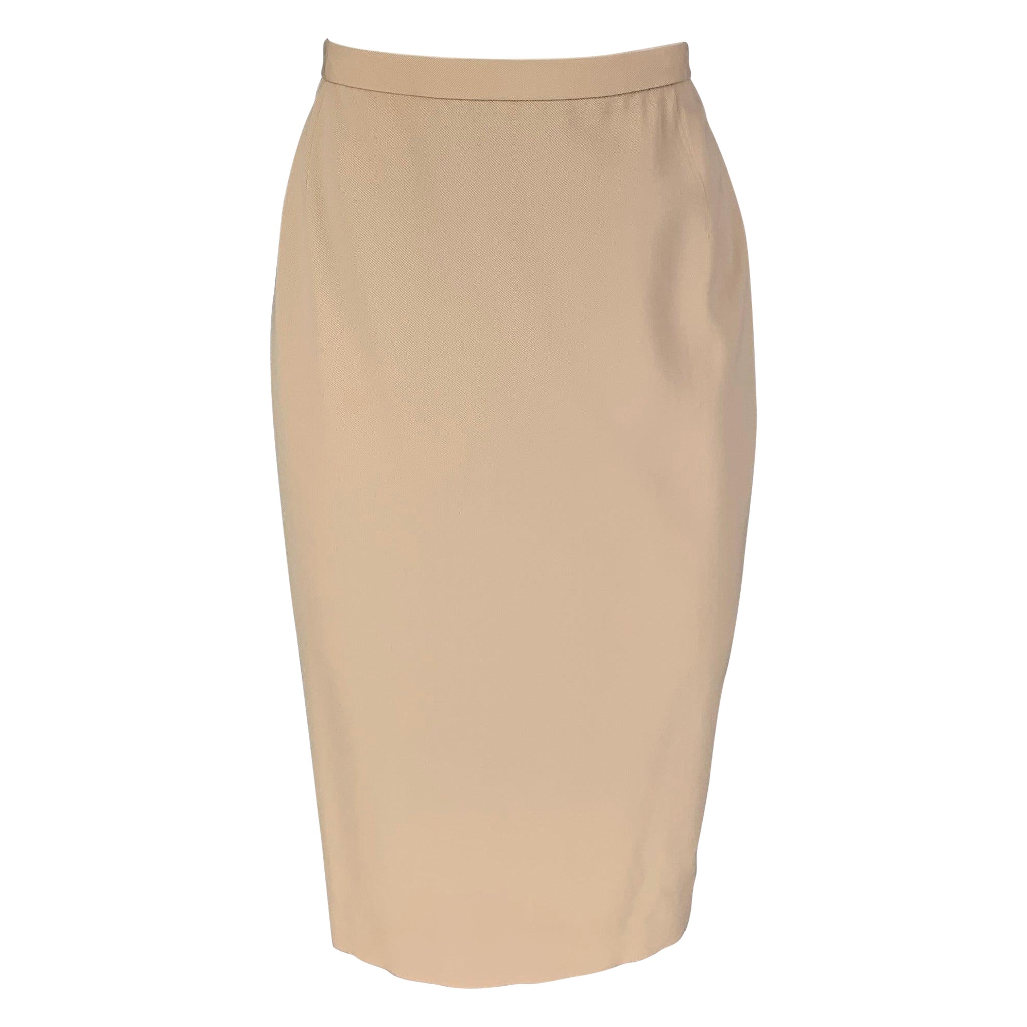 DONNA KARAN Talla 8 Falda lápiz de lana beige por debajo de la rodilla