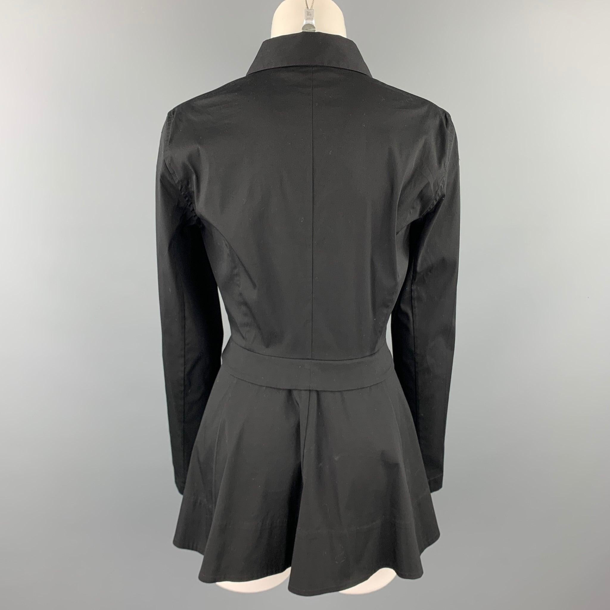 DONNA KARAN Taille 8 Mini robe à manches longues en coton mélangé noir Pour femmes en vente