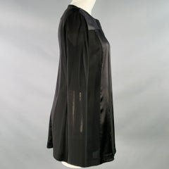 DONNA KARAN Size 8 Black Cream Viscose Blend Mixed Materials Hidden Buttons Blouse