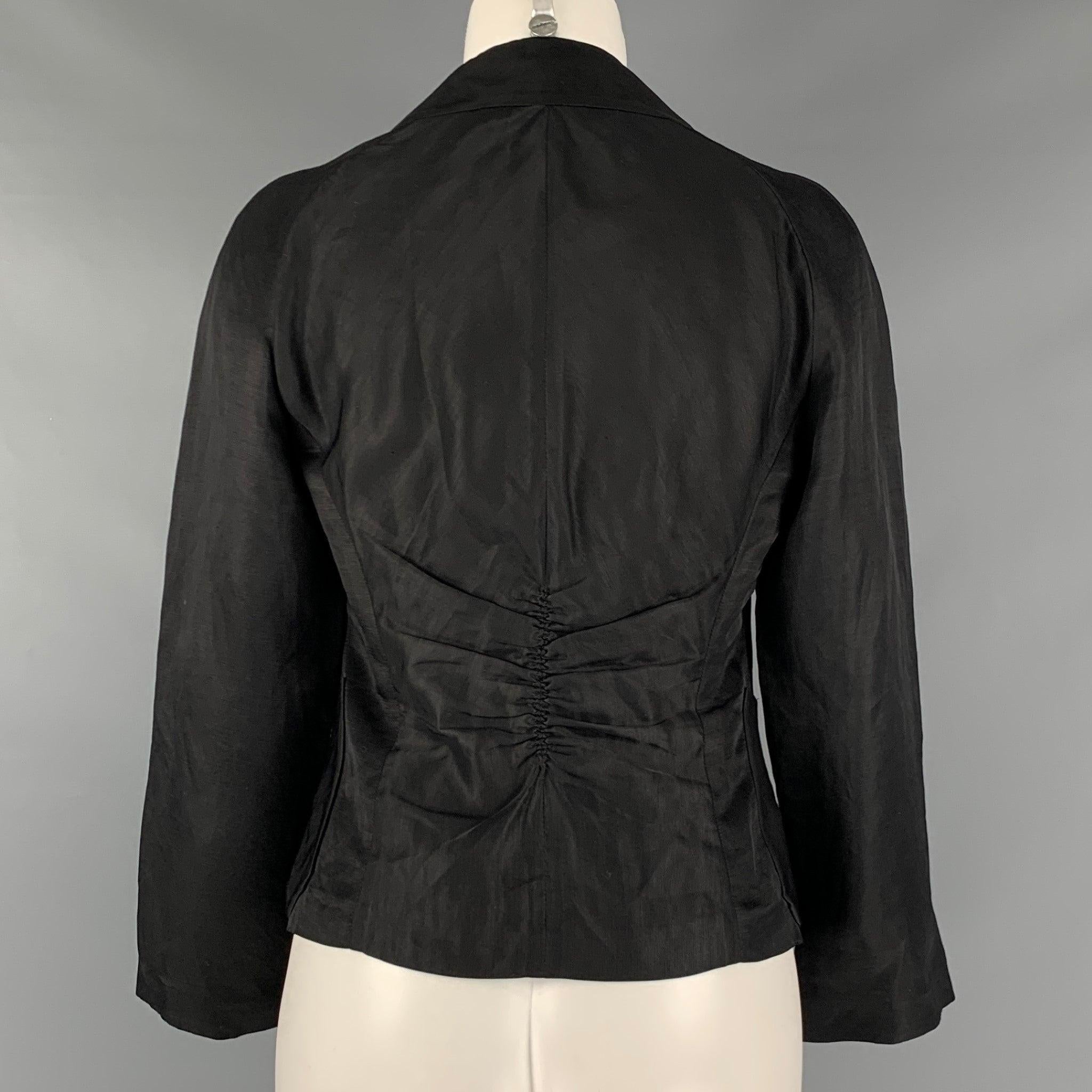 DONNA KARAN Veste noire en lin et viscose tissée sur le devant Taille 8  Blazer Bon état - En vente à San Francisco, CA
