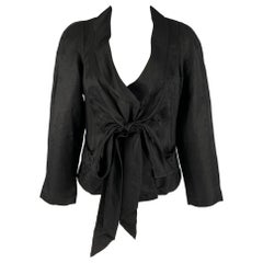 DONNA KARAN Talla 8 Chaqueta negra de lino y viscosa con lazada delantera  Blazer
