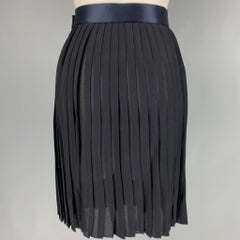 DONNA KARAN Size 8 Navy Rayon Pleated Below Knee Skirt