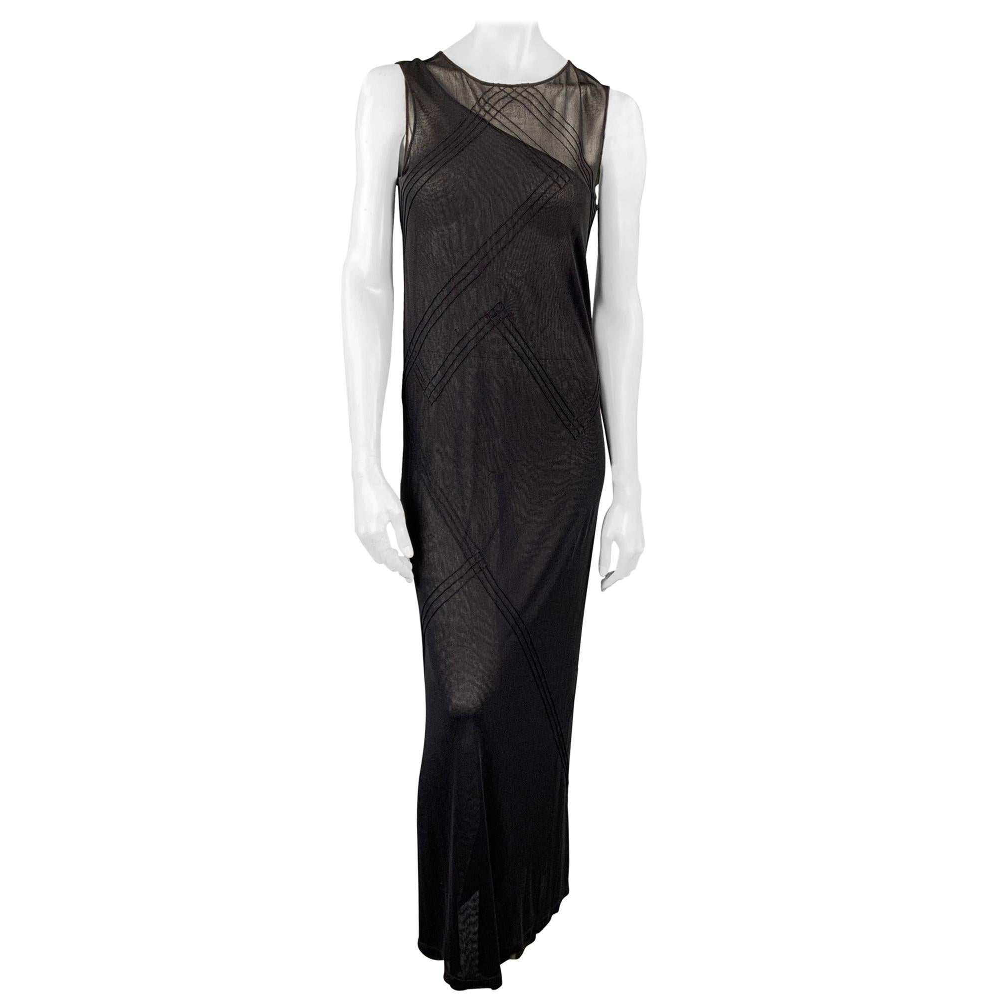 DONNA KARAN Size L Black Mesh Polyester / Rayon Shift Dress