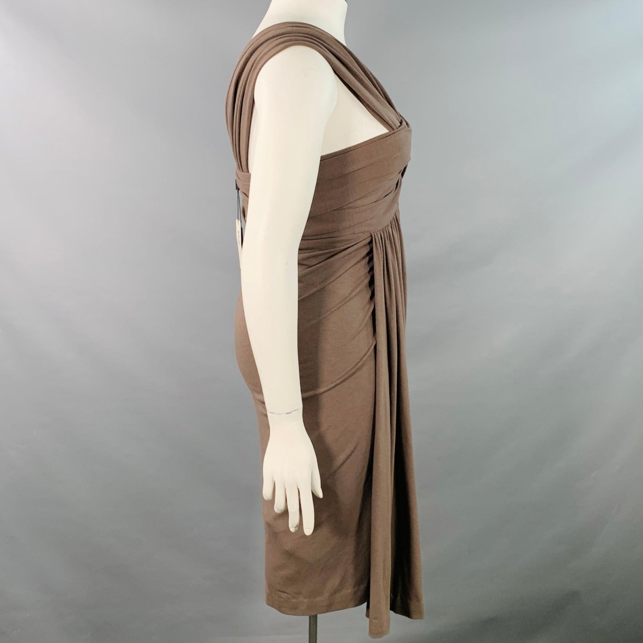 Marrone Donna Karan Taglia L Vestito midi senza maniche in jersey di lana marrone increspato in vendita
