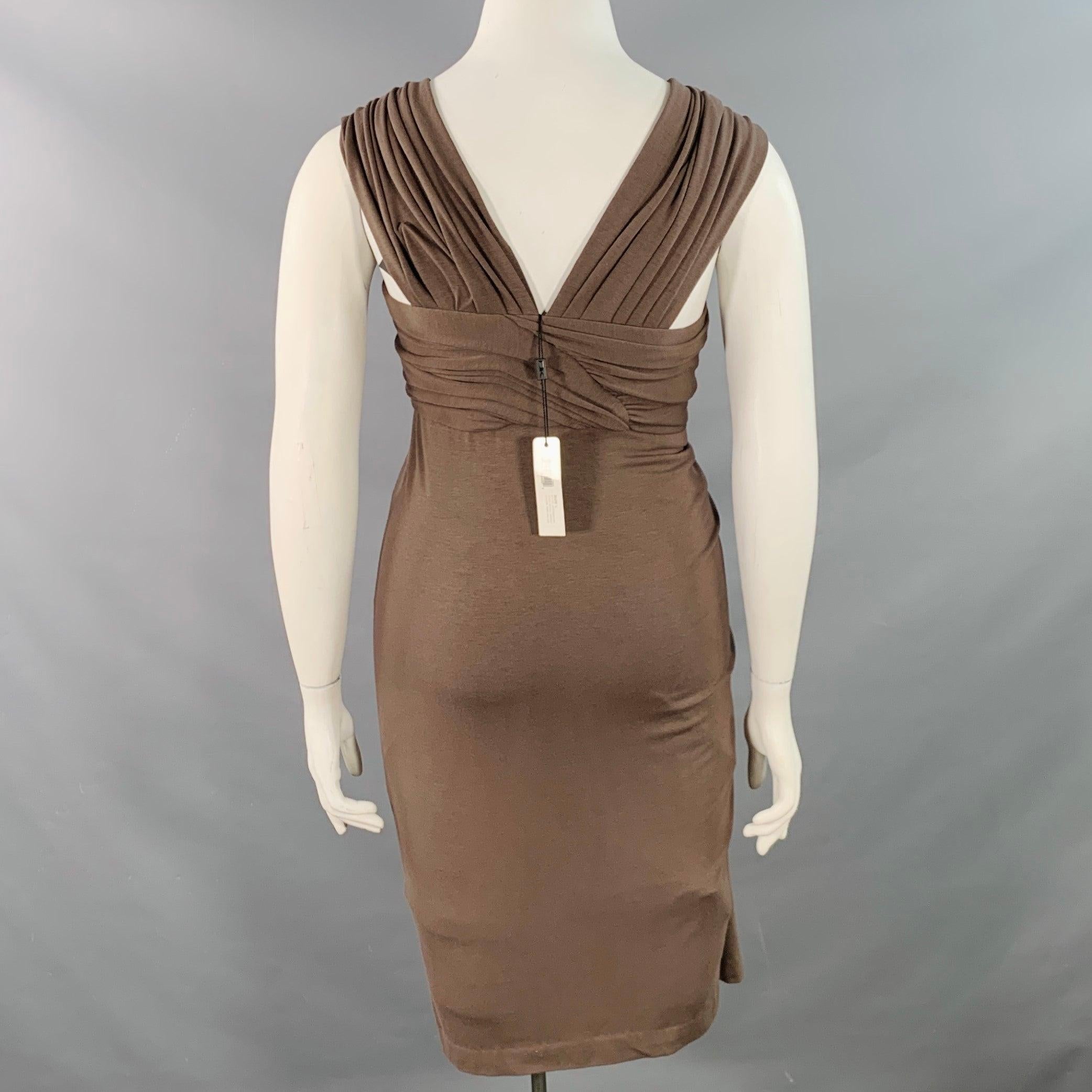 Donna Karan Taglia L Vestito midi senza maniche in jersey di lana marrone increspato In condizioni ottime in vendita a San Francisco, CA
