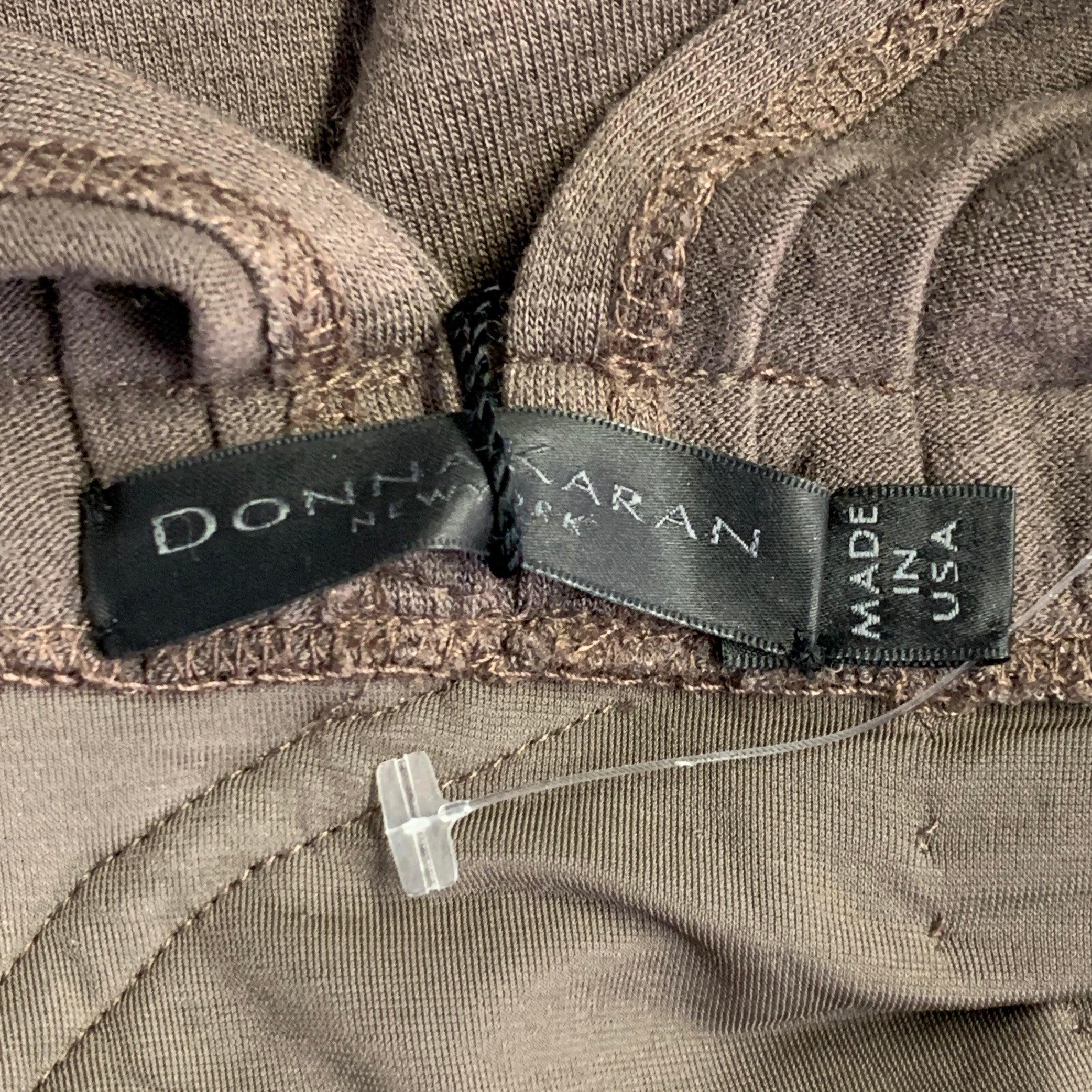 Donna Karan Taglia L Vestito midi senza maniche in jersey di lana marrone increspato in vendita 2