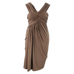 Donna Karan Taglia L Vestito midi senza maniche in jersey di lana marrone increspato