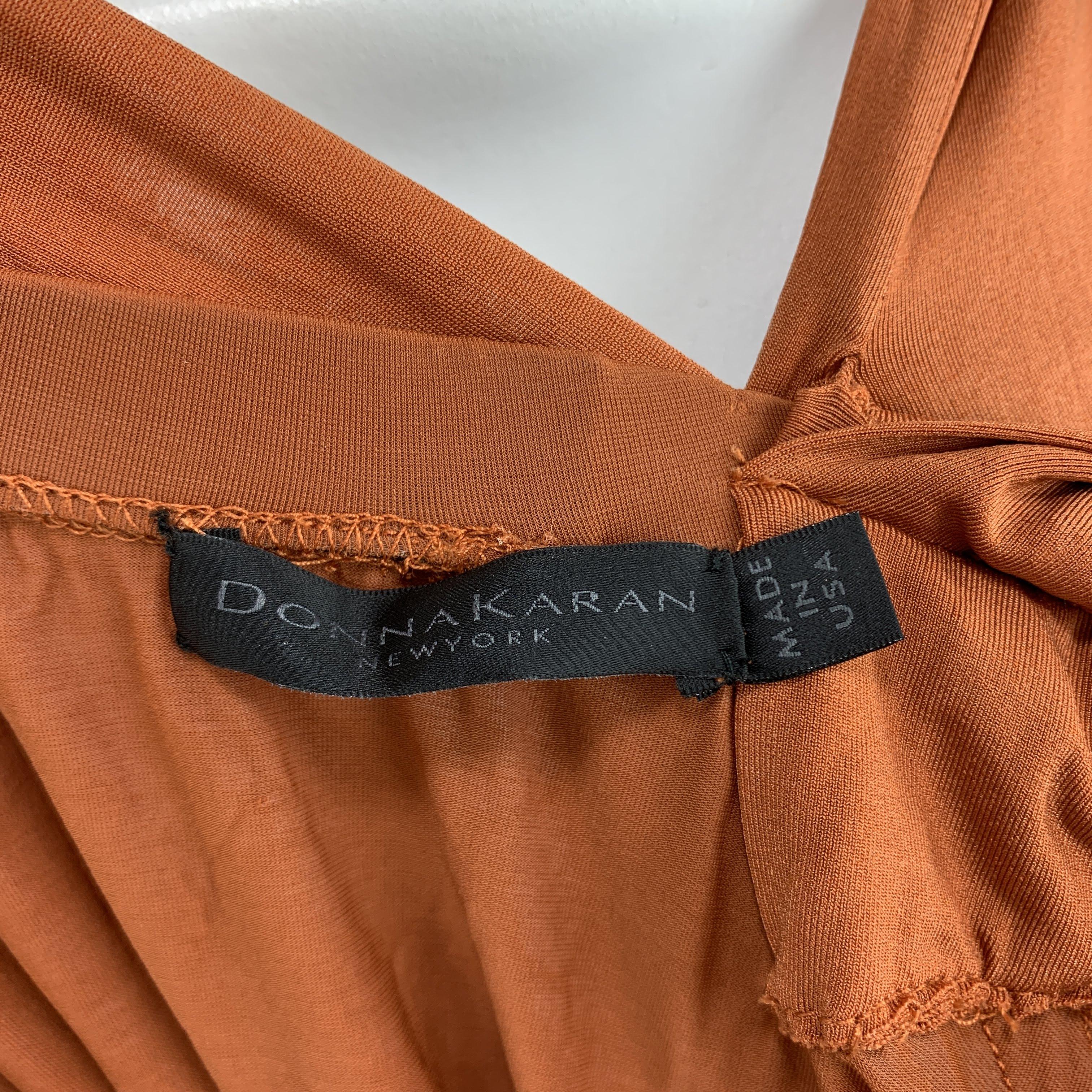 DONNA KARAN Size L Burnt Orange Jersey Asymmetrical Draped Gown 1