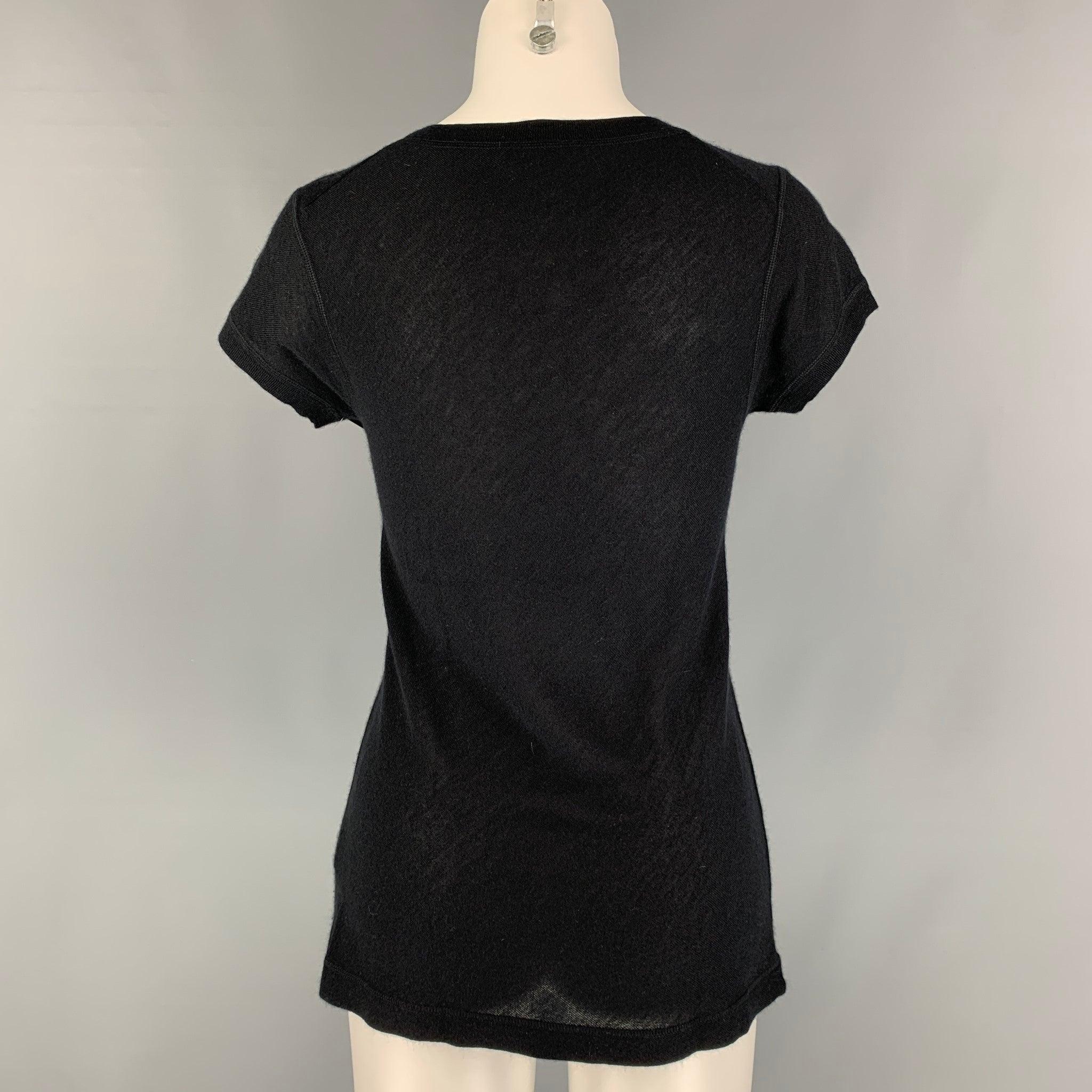 DONNA KARAN Size M Black Cashmere / Silk Short Sleeve Casual Top In Good Condition For Sale In San Francisco, CA