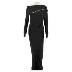 DONNA KARAN Schwarzes drapiertes langes Kleid aus Viskose, Größe M