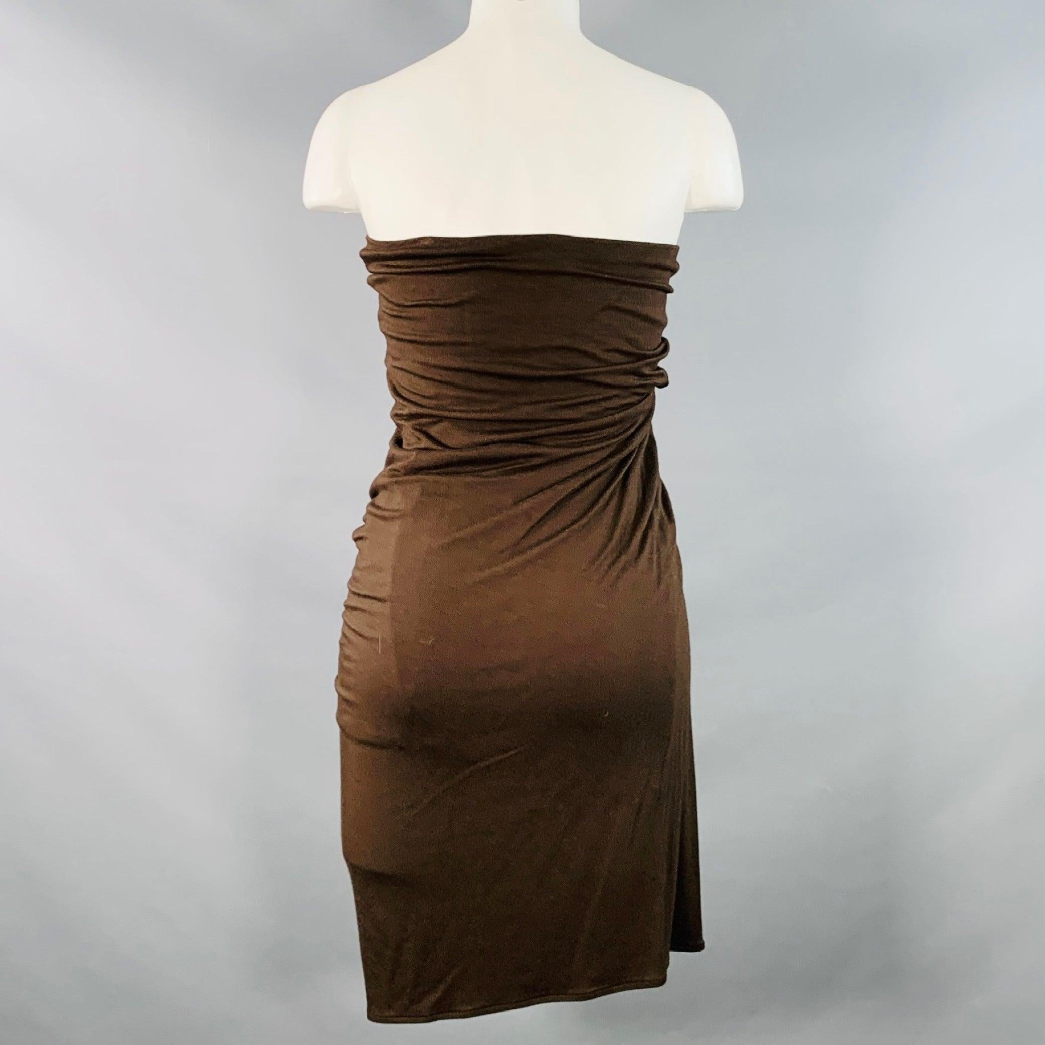 DONNA KARAN Taglia M Abito marrone in misto viscosa con increspature e senza spalline a cuore In condizioni ottime in vendita a San Francisco, CA