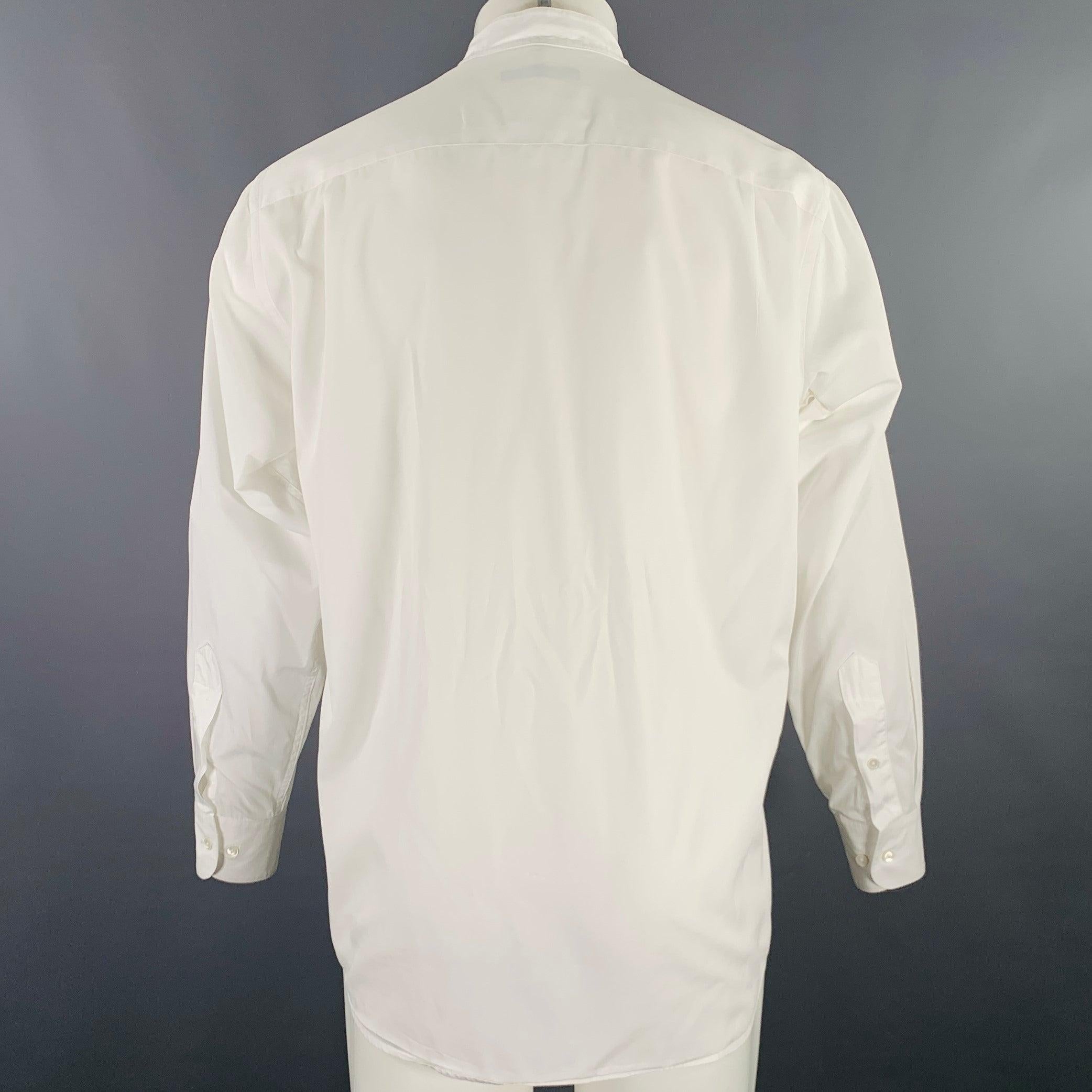 DONNA KARAN Size M White Cotton Collarless Long Sleeve Shirt In Excellent Condition For Sale In San Francisco, CA