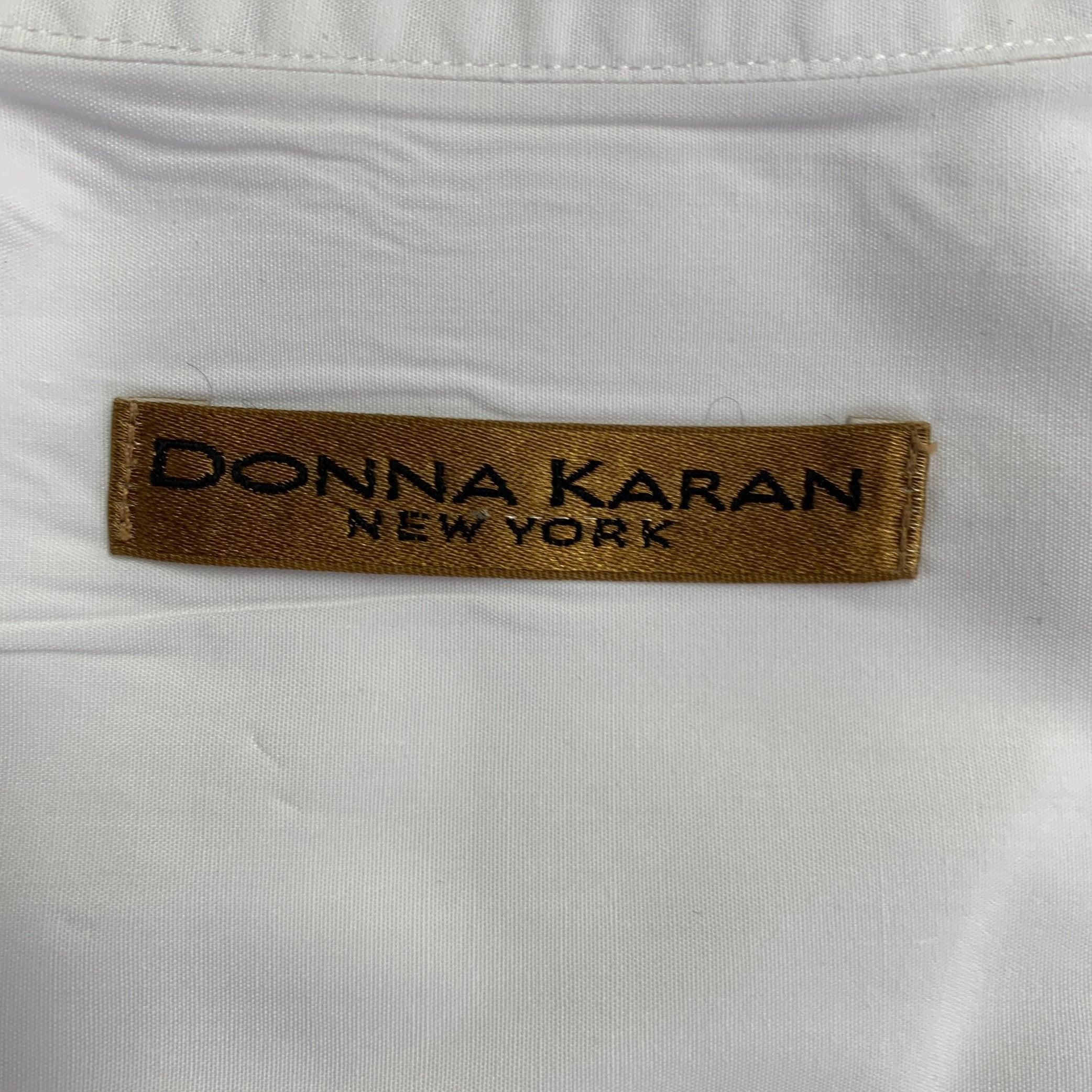 Men's DONNA KARAN Size M White Cotton Collarless Long Sleeve Shirt For Sale