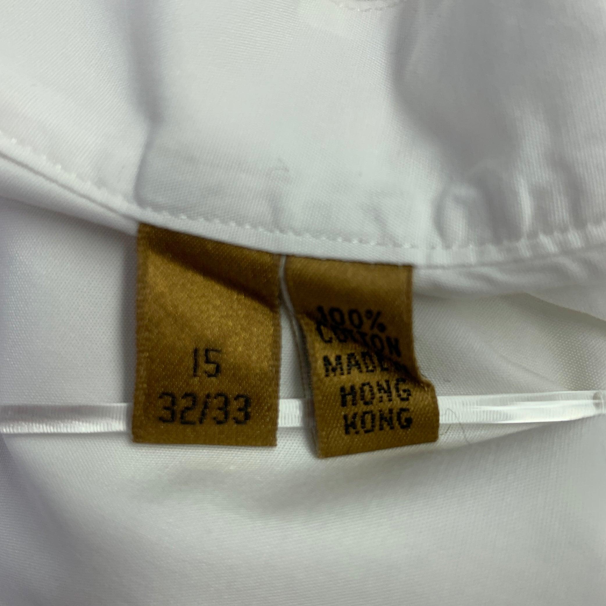 DONNA KARAN Size M White Cotton Collarless Long Sleeve Shirt For Sale 1