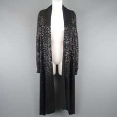 Donna Karan Black Sequined Cashmere / Silk Drape Cardigan