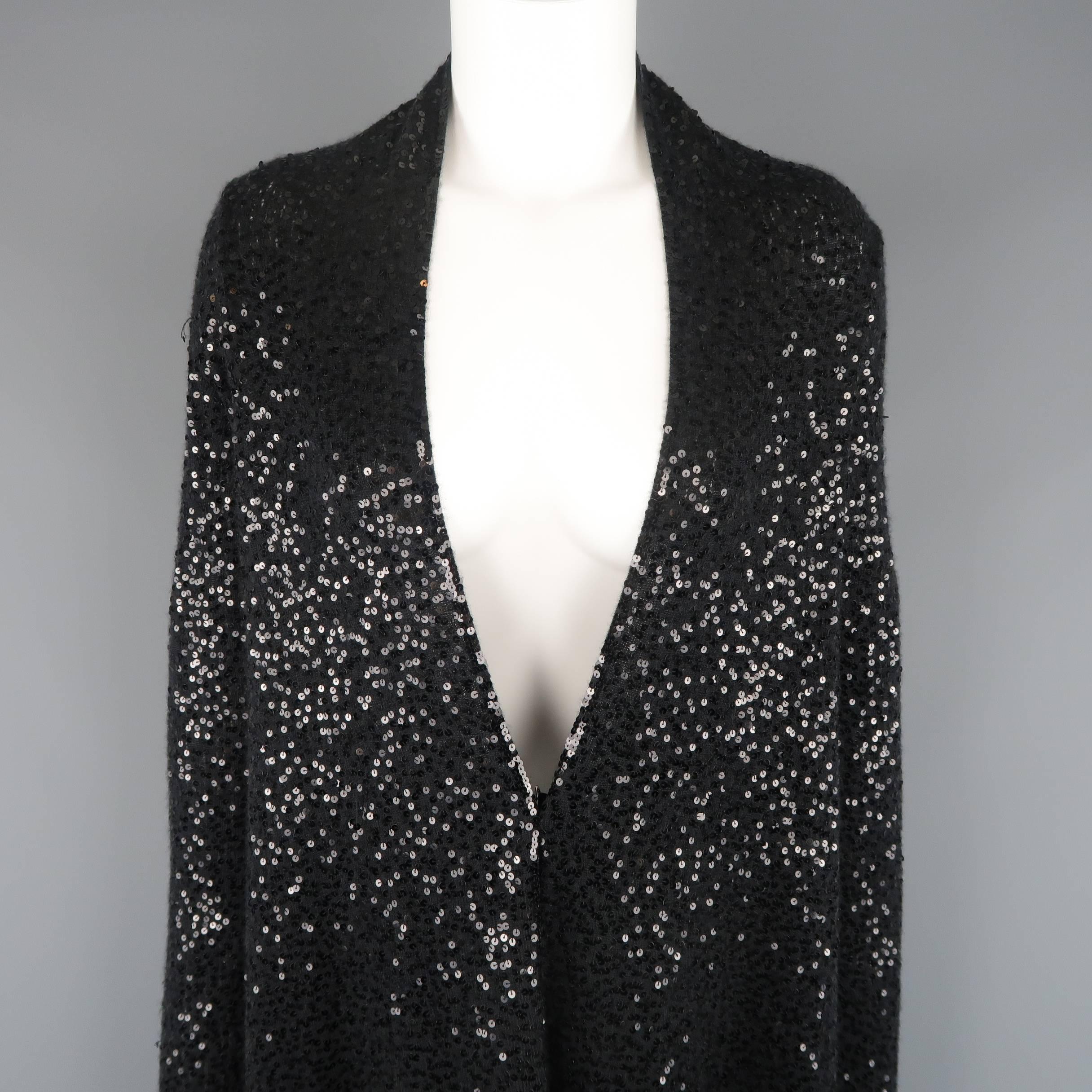  Donna Karan Black Sequined Cashmere / Silk Drape Cardigan In Good Condition In San Francisco, CA