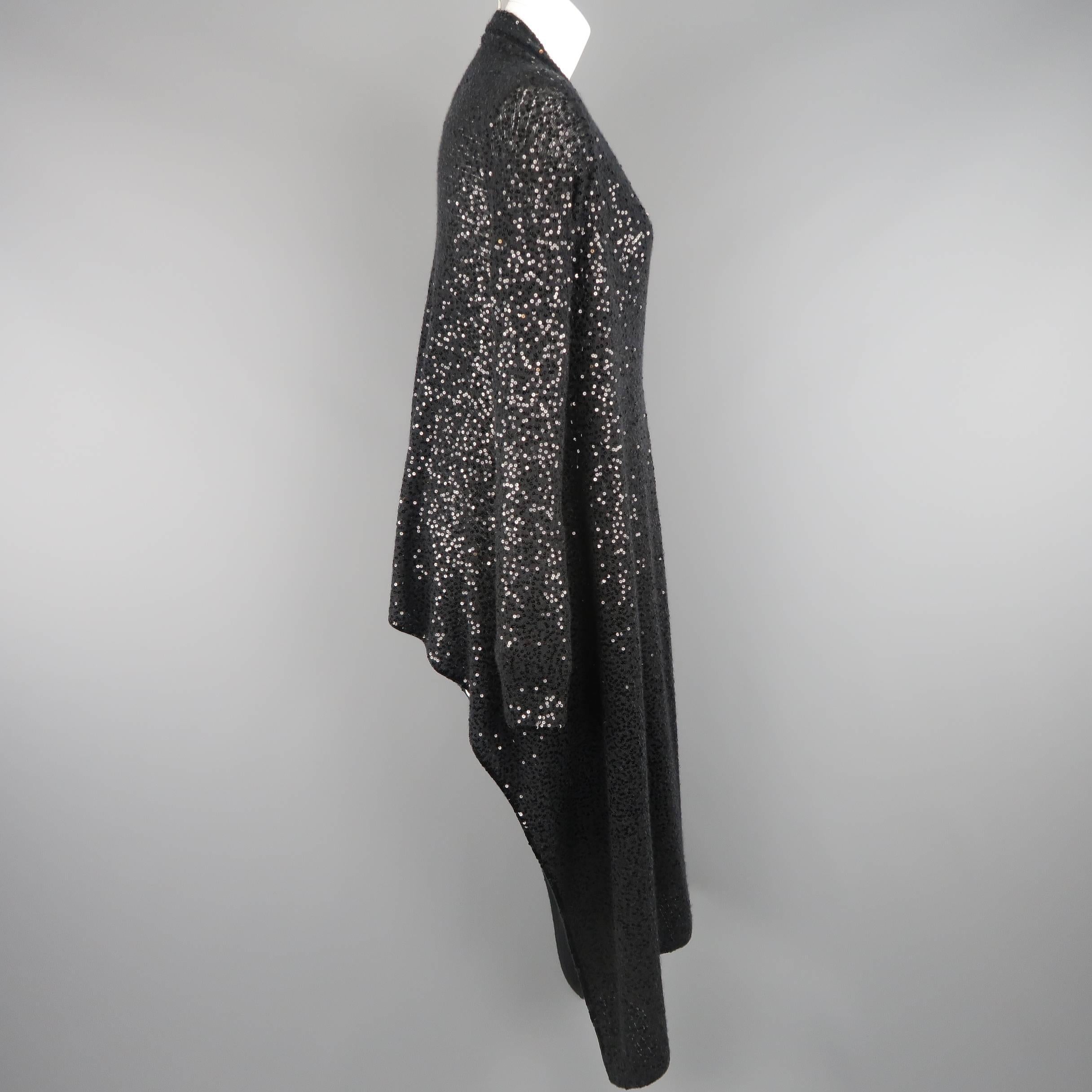  Donna Karan Black Sequined Cashmere / Silk Drape Cardigan 1