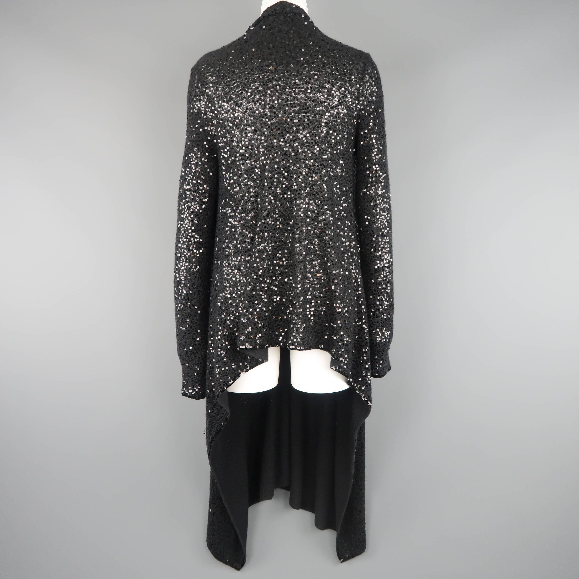  Donna Karan Black Sequined Cashmere / Silk Drape Cardigan 2