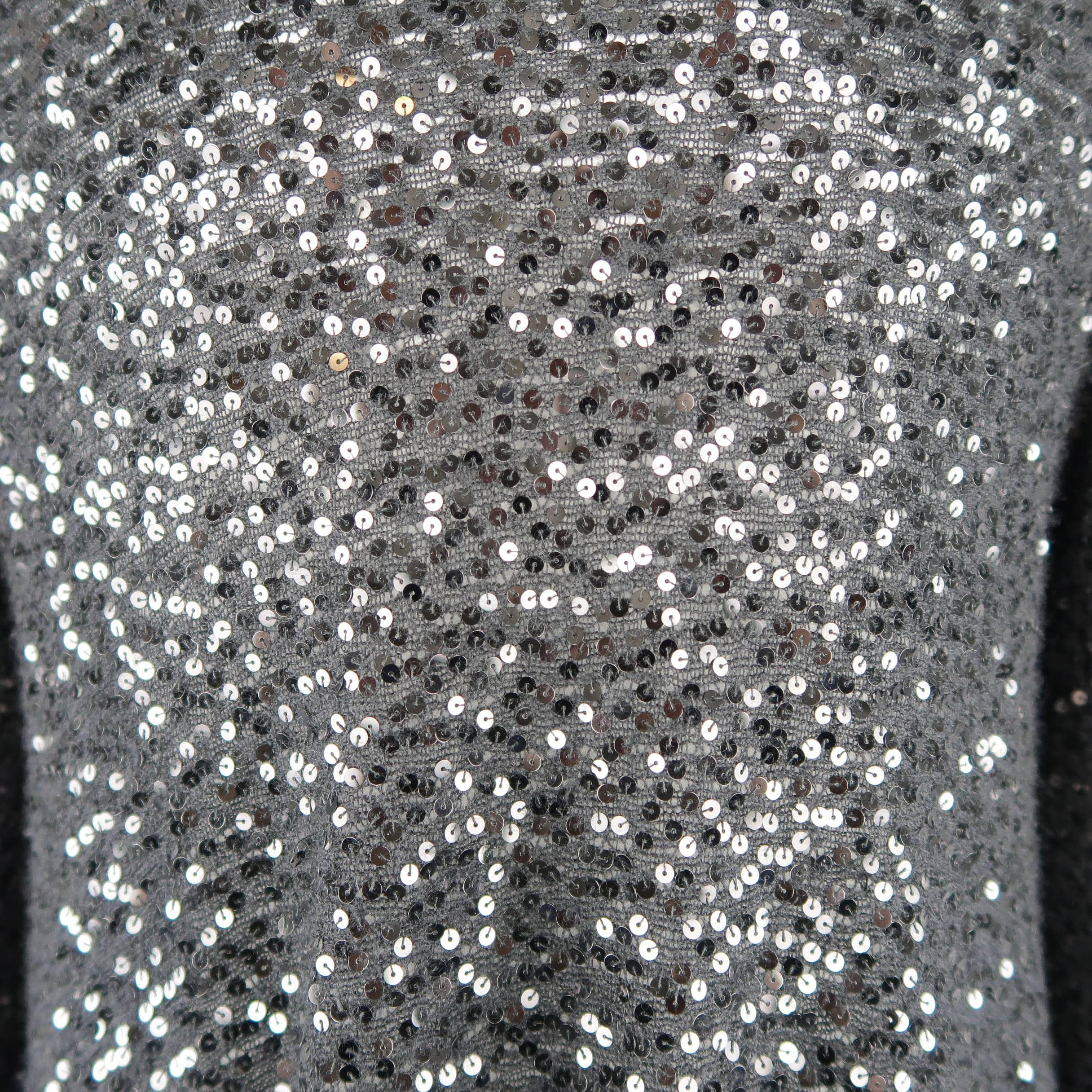  Donna Karan Black Sequined Cashmere / Silk Drape Cardigan 3