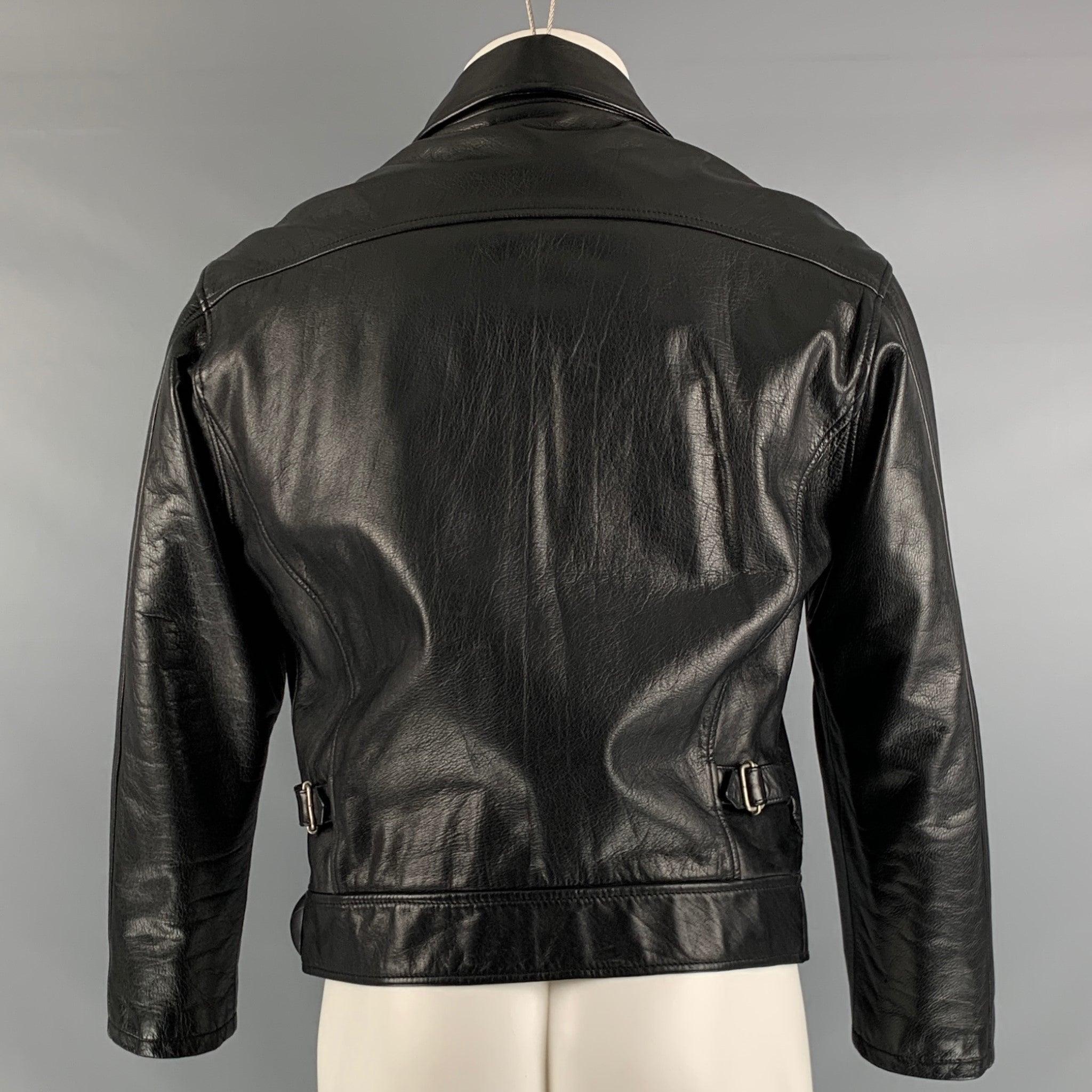 DONNA KARAN Taille S Veste zippée en cuir massif noir Bon état - En vente à San Francisco, CA