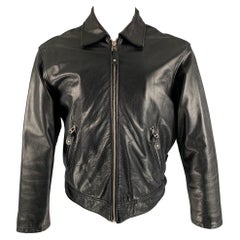 DONNA KARAN Chaqueta con cremallera de cuero negro sólido talla S