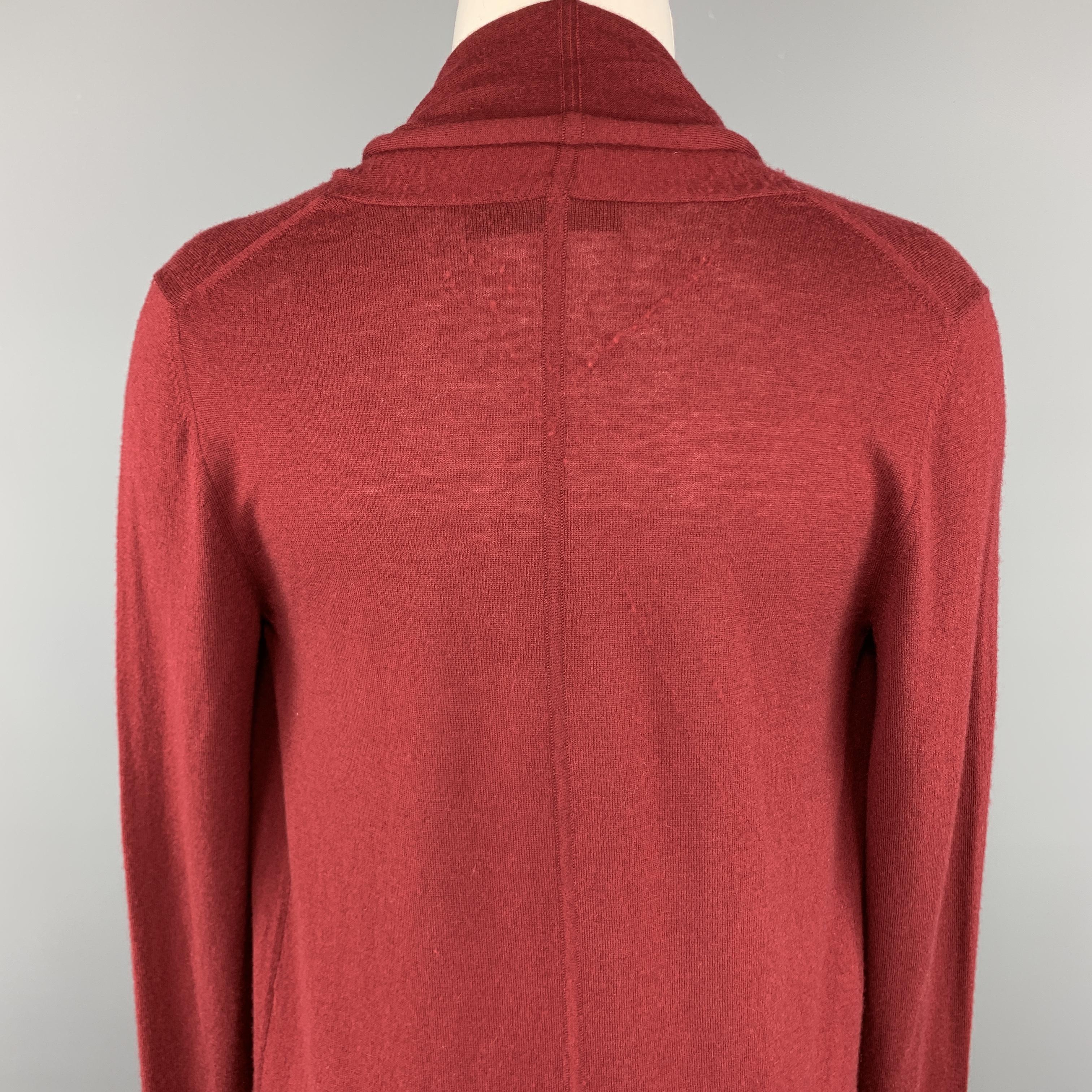 DONNA KARAN Size S Burgundy Cashmere Asymmetrical Cardigan Sweater 1