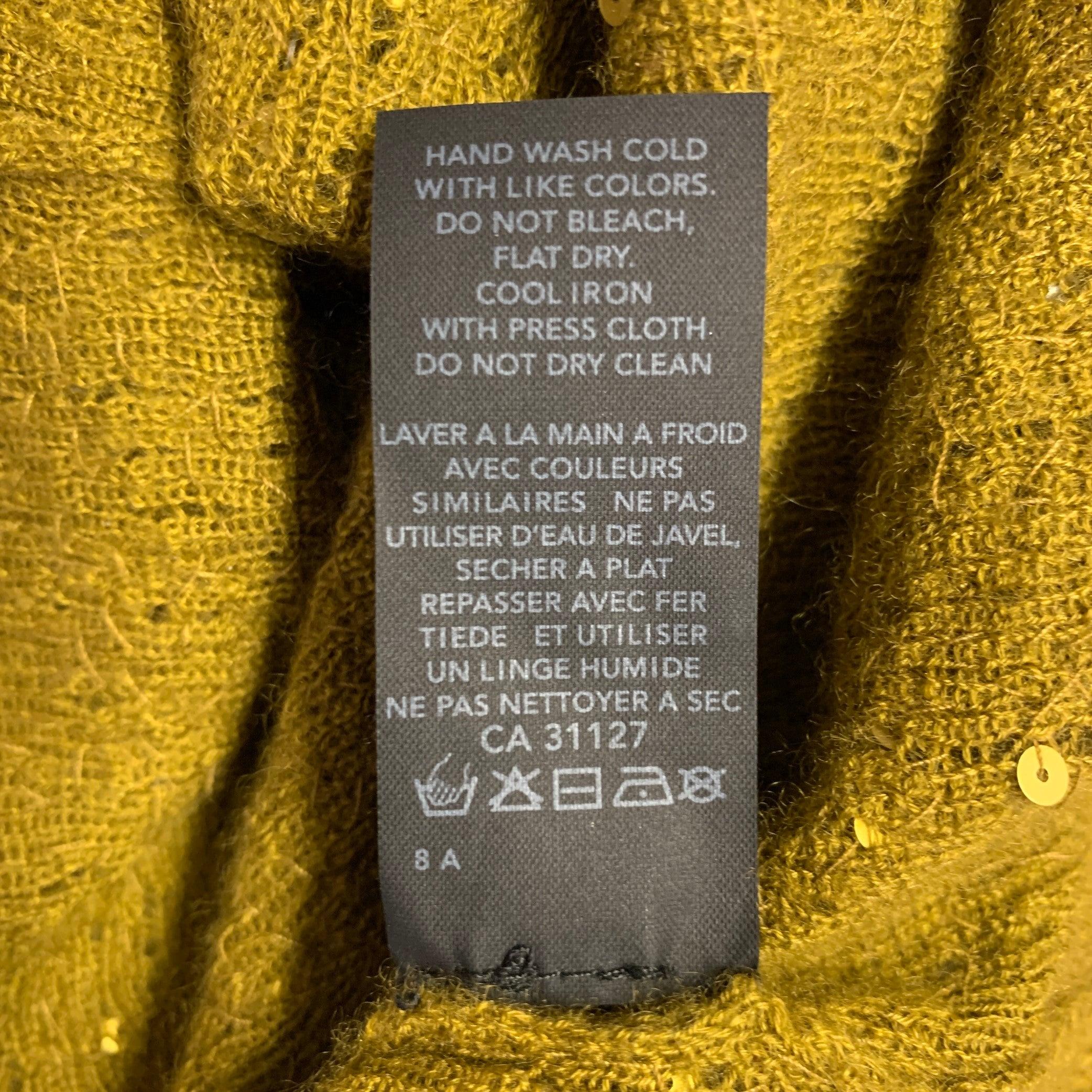 DONNA KARAN Size S Gold Olive Cashmere Silk Sequined V-Neck Long Sleeve Pullover For Sale 6