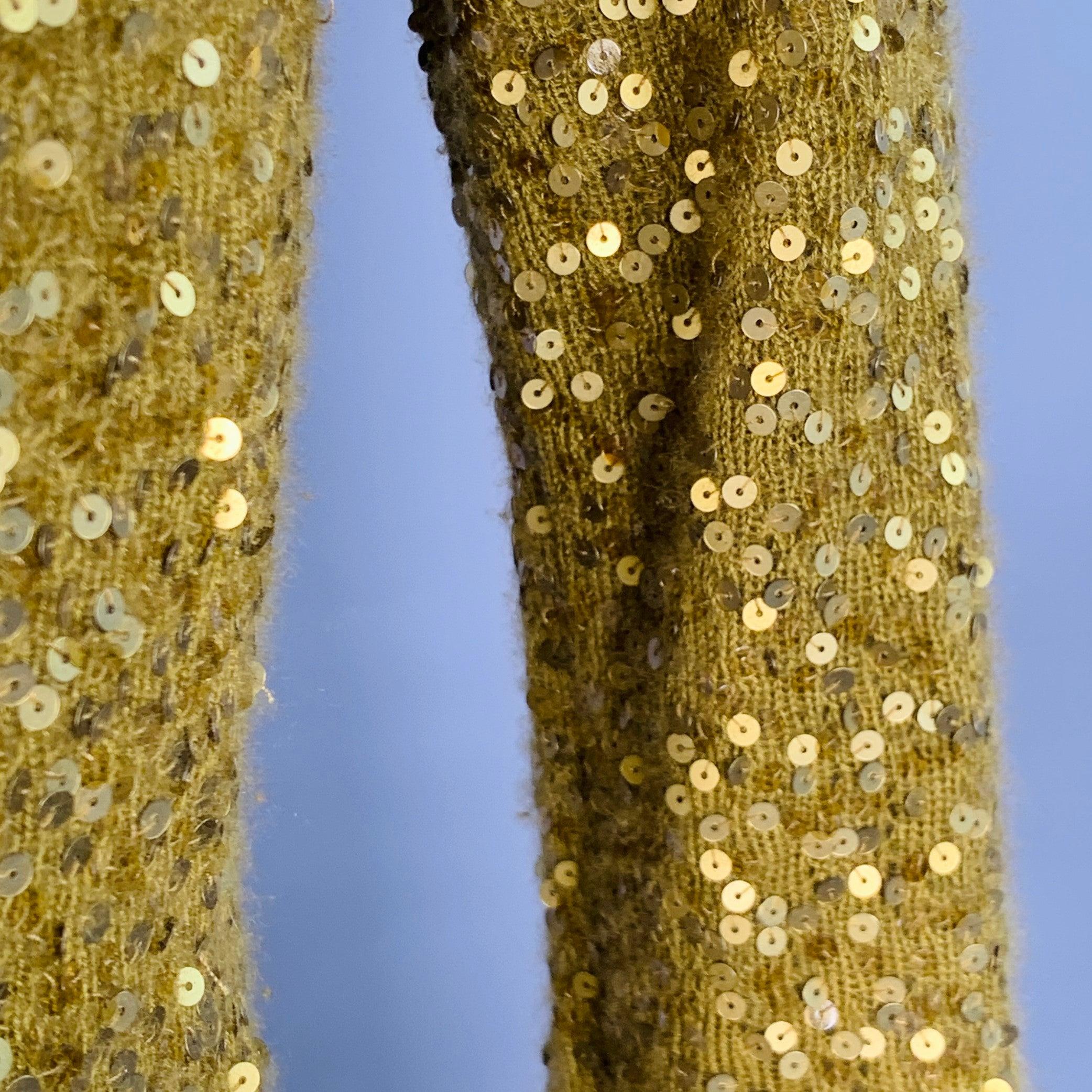DONNA KARAN Size S Gold Olive Cashmere Silk Sequined V-Neck Long Sleeve Pullover For Sale 2