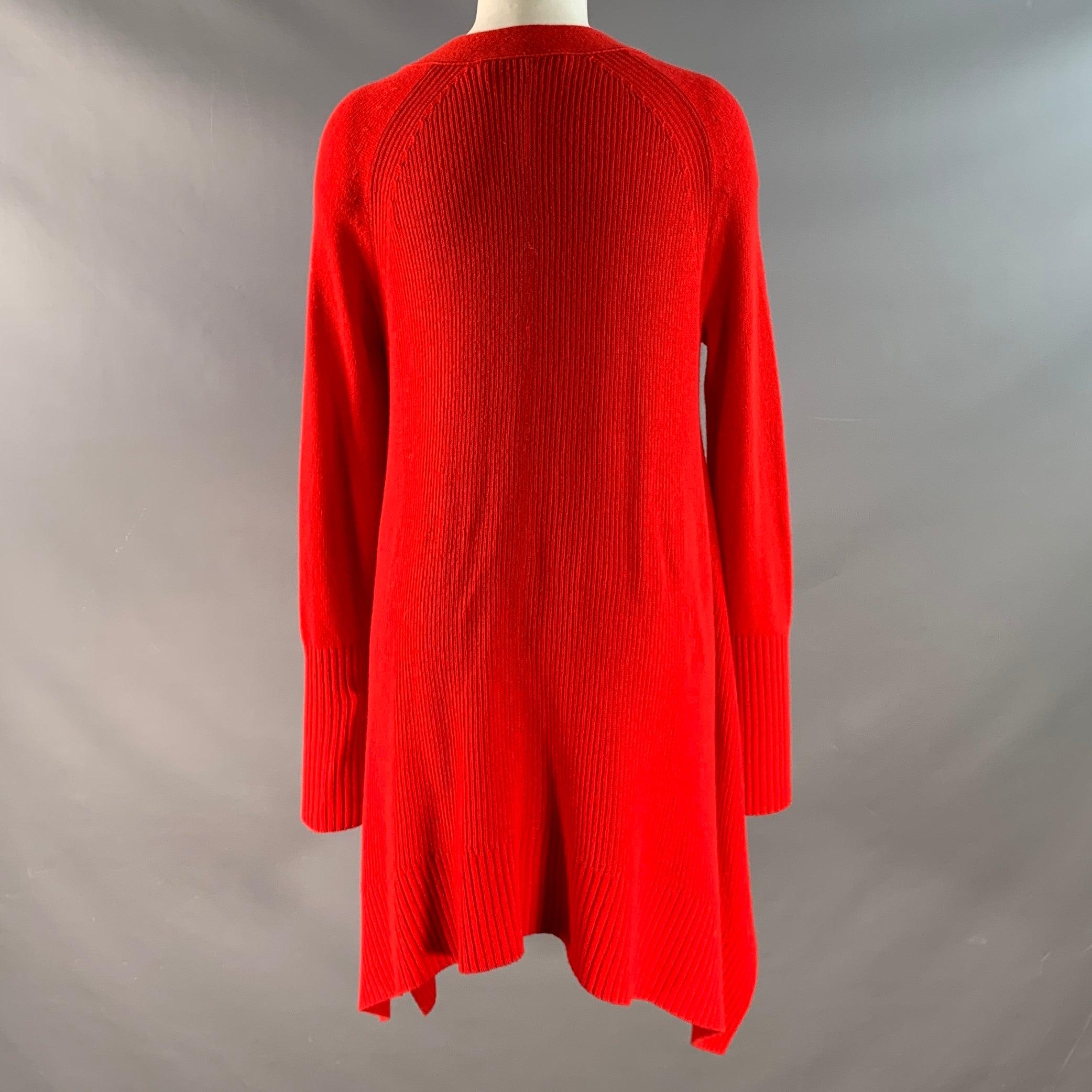 DONNA KARAN Größe S Lange Strickjacke aus roter Merinowolle und Kaschmir (Rot) im Angebot